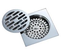Siphon de sol, Grille de drainage carrée for salle bain, 1 pièce, 10 cm, en laiton chromé, for sol, siphon, grille à déchets, couvercle rond, filtre cheveux, x