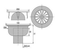 Siphon de sol grille inox sortie verticale 100x100mm D90mm - VALENTIN - 00 460200 000 00 G