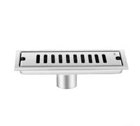 Siphon de sol rectangulaire en acier inoxydable 304 avec double filtration pour douche de salle de bain, grille de drainage à longue bande encastrée, résistante à la rouille, design à bord lisse, 20