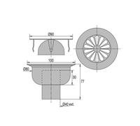 Siphon de sol - VALENTIN - 00 460200 000 00 - Grille inox 90mm - Sortie laiton 40mm - Débit 20 l/mn