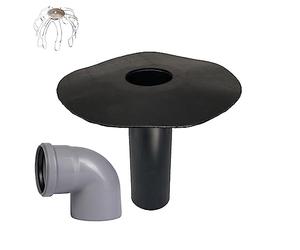 Siphon de toit plat DN 100/110 avec panier collecteur de feuilles au choix avec arc et tuyau HT, bride de bitume, gully de toit, entrée, drainage de toit (arc de 87°)