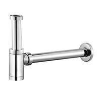 Siphon design chromé, siphon pour lavabo et lavabo, siphon de bouteille 1 1/4 x 32 mm, hauteur réglable en hauteur, fermeture anti-odeur universelle avec ouverture de nettoyage, manchon en caoutchouc
