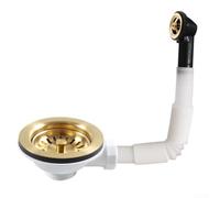 Siphon d'évier de cuisine avec finition or titane et panier en acier inoxydable avec trou de trop-plein rond pour le contrôle des déchets