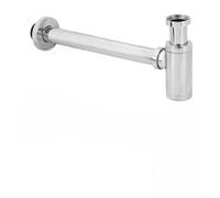 Siphon d'évier en acier inoxydable, siphon en laiton pour lavabo de salle de bain et lavabo, piège à déchets et tube de vidange de plomberie, 28 x 10 x 4 cm (argent)