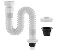 Siphon d'évier extensible flexible pour cuisine et salle de bain avec raccords en plastique blanc longueur réglable de zéro point trois deux à zéro point sept huit mètres facile