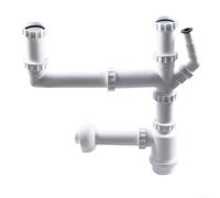 Siphon d'évier mural double lavabo avec siphon anti-odeurs en polypropylène 40 mm pour évier à double compartiment, blanc