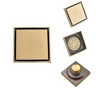 Siphon Douche Siphon de Sol en Or brossé, Grille Drainage carrée Anti-odeurs, Drain Laiton