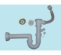 Siphon en PVC x éviers à 1 voie à faible encombrement avec attaque Lave-vaisselle et trop plein.