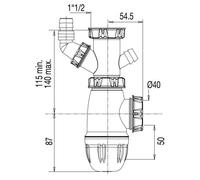 Siphon évier avec piquage lave-linge et trop-plein - Valentin - 75220000100