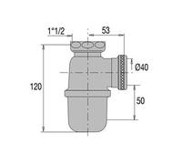 Siphon evier non réglable sortie D40 laiton brut VALENTIN 36620000900