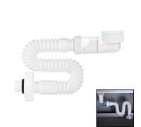 Siphon Lavabo Flexible 1 1/4", Siphon Gain de Place Siphon Lavabo Extra Plat Compatible Lavabo de Salle de Bain Cuisine Tuyau de Vidange Réglable et Remplaçable Extensible 38-93 cm (Blanc)