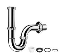 Siphon Lavabo G 1 1/4" en Acier Inoxydable, Universel pour Lavabo, Vasque et Évier, Kit de Vidange Avec Joint Anti-odeur, Incl. Manchon en Caoutchouc, Installation Facile