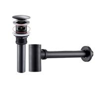 Siphon Lavabo Kit de bonde lavabo en laiton avec siphon et tuyau d'évacuation(Black A)