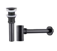 Siphon Lavabo Kit de bonde lavabo en laiton avec siphon et tuyau d'évacuation(Black B)
