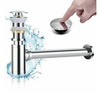 Siphon lavabo pop-up sans trop-plein - Kit évacuation laiton massif chromé, bonde automatique design moderne