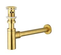 Siphon Lavabo Siphon de lavabo en laiton 30 cm long, siphon P doré brossé avec bonde escamotable non fendue et crépine(With hole)