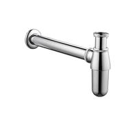 Siphon mural en laiton massif de style ancien, siphon P avec bonde escamotable for lavabo et tuyau plomberie Pour Lavabos(Silver)