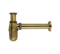 Siphon mural en laiton massif de style ancien, siphon P avec bonde escamotable for lavabo et tuyau plomberie(Brushed Bronze)