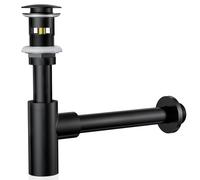Siphon Noir Rétro avec Bonde Trop-plein, 1 1/4 Laiton Universel Design Siphon Anti-Odeur, Kit de Siphon de Vidange， pour évier de cuisine et salle de bain