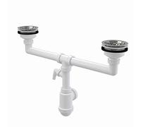 Siphon pour évier avec raccordement à double Lave-vaisselle ou waschmaschie antirouille Grille DN 115 Raccord universel DN40/50 de vidage Bonde évier à double bac