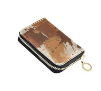 siphylline Abstract Art Square Splash Ink Portefeuille en cuir marron pour carte avec 2 emplacements pour espèces bloquant RFID Petit porte-cartes de crédit avec fermeture éclair