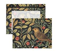 siphylline Adorable trousse à crayons pour classeur à 3 anneaux - Lot de 2 fournitures de salle de classe William Morris - Motif oiseau