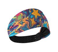 siphylline Bandeau épais extensible coloré avec motif d'étoile déformée dans le style pop art évacuant l'humidité pour femme pour la gym, le sport, la course à pied, le football
