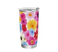 siphylline Beauty Summer Flowers Tasse de voyage isotherme en acier inoxydable avec couvercle pour camping 591 ml