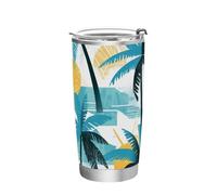 siphylline Blue Summer - Tasse de voyage en acier inoxydable avec couvercle et couvercle - Tasse de voyage étanche de 591 ml pour café - Gobelet isotherme sous vide de 591 ml