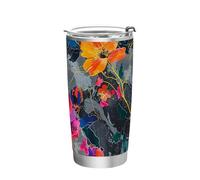 siphylline Bright Flowers on The Marble Tasse à café de voyage en acier inoxydable avec couvercle pour salle de sport moderne 591 ml