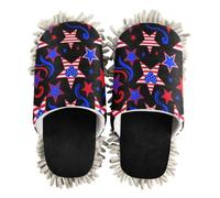 siphylline Chaussons de nettoyage en microfibre pour nettoyage de sol de maison, Étoiles patriotiques du 4 juillet rouge blanc bleu, Large