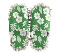 siphylline Chaussons de nettoyage en microfibre pour nettoyage de sol de maison, Motif botanique de fougère anémone verte et blanche, Large