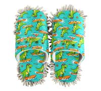 siphylline Chaussons en microfibre pour nettoyer les sols de la maison, Summer Surf Dinosaure Motif Bleu Vert, Medium