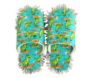 siphylline Chaussons en microfibre pour nettoyer les sols de la maison, Summer Surf Dinosaure Motif Bleu Vert, Medium