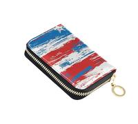 siphylline Elements Of The American Flag Petit portefeuille en cuir pour cartes avec 2 emplacements pour espèces bloquant RFID pour femme avec fermeture éclair