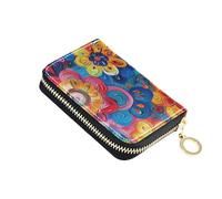 siphylline Étui portefeuille en cuir coloré avec motif mandala et fleurs pour femme avec blocage RFID et fermeture éclair
