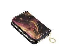 siphylline Golden Peach Waves Portefeuille en cuir marbré pour homme avec 2 emplacements pour espèces bloquant RFID Porte-cartes pour homme avec fermeture éclair