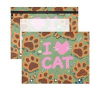 siphylline Lot de 2 adorables trousses à crayons pour classeur A4 avec inscription « I Love Cats Claw » - Vert