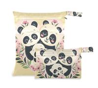 siphylline Lot de 2 petits sacs étanches à fermeture éclair pour maillot de bain avec poignées pour couches de bébé, couches pour bébé Happy Panda Family