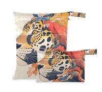 siphylline Lot de 2 sacs à fermeture éclair pour la salle de sport - Essentiels de voyage pour voler avec poignées pour la piscine, la plage - Motif léopard tropical coloré - Rouge - Ara pop Art