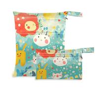 siphylline Lot de 2 sacs à langer réutilisables pour nageurs, articles essentiels avec poignées pour la plage, les couches de bébé, dessin animé, coloré, enfantin amusant