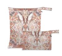 siphylline Lot de 2 sacs anti-désordre pour nageurs - Essentiels de voyage pour bébés avec poignées pour yoga, gym, style bohème - Lapins à fleurs