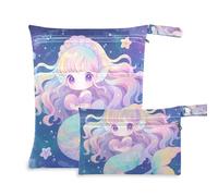 siphylline Lot de 2 sacs de costume lavables imperméables pour voler avec poignées pour le bain, le bain Chibi - Style sirène mignonne couleur pastel