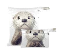 siphylline Lot de 2 sacs de maillot de bain à fermeture éclair pour maillot de bain avec poignées pour couches de bébé, dessin animé drôle Sea Otter Sorrow
