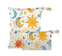 siphylline Lot de 2 sacs étanches étanches pour maillot de bain avec poignées pour couches de bébé, piscine dessin animé mignon soleil lune enfantin