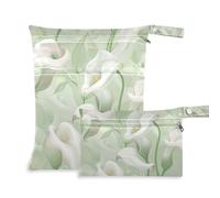 siphylline Lot de 2 sacs humides et secs à fermeture éclair pour bébé avec poignées pour la plage, la piscine, la fleur de lys calla, couleurs pastel, vert menthe