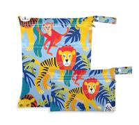 siphylline Lot de 2 sacs réutilisables pour vêtements humides - Essentiels de voyage pour voler - Avec poignées pour salle de sport, voyage - Lion animal singe