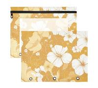 siphylline Lot de 2 trousses à crayons avec fermeture éclair 3 trous pour papier A4 Motif silhouette de fleurs beiges et jaunes