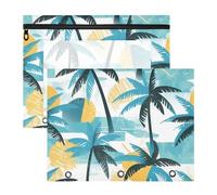 siphylline Lot de 2 trousses à crayons multifonctions 3 trous pour classeur à 3 anneaux - Fournitures de salle de classe - Bleu - Palmiers d'été