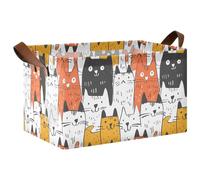 siphylline Panier de rangement pliable avec poignées pour jouets, livres, serviettes et vêtements - Motif chats mignons - Jaune et blanc